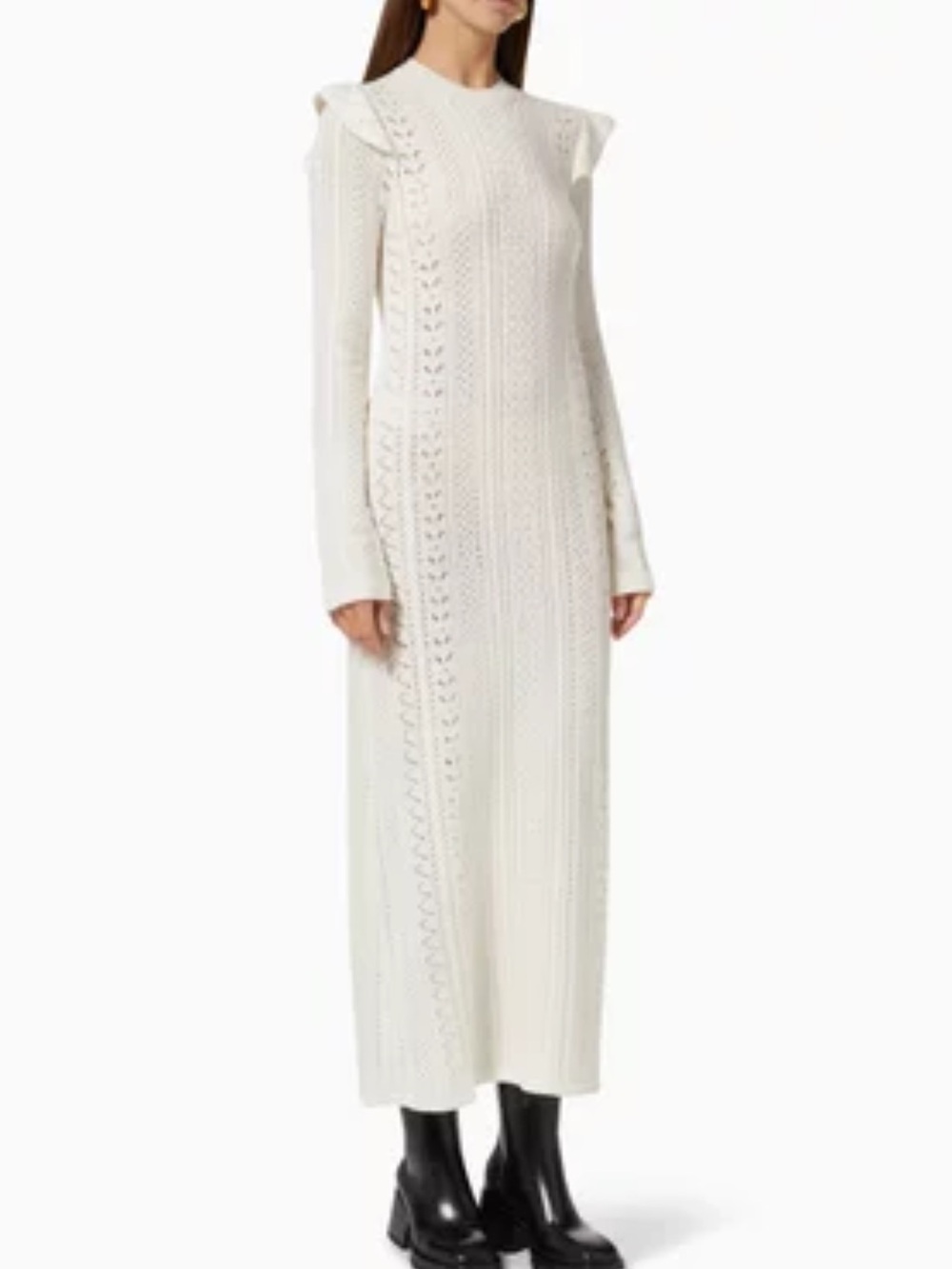 Chloe Cream Cable-Knit Long Sleeve Midi Dress